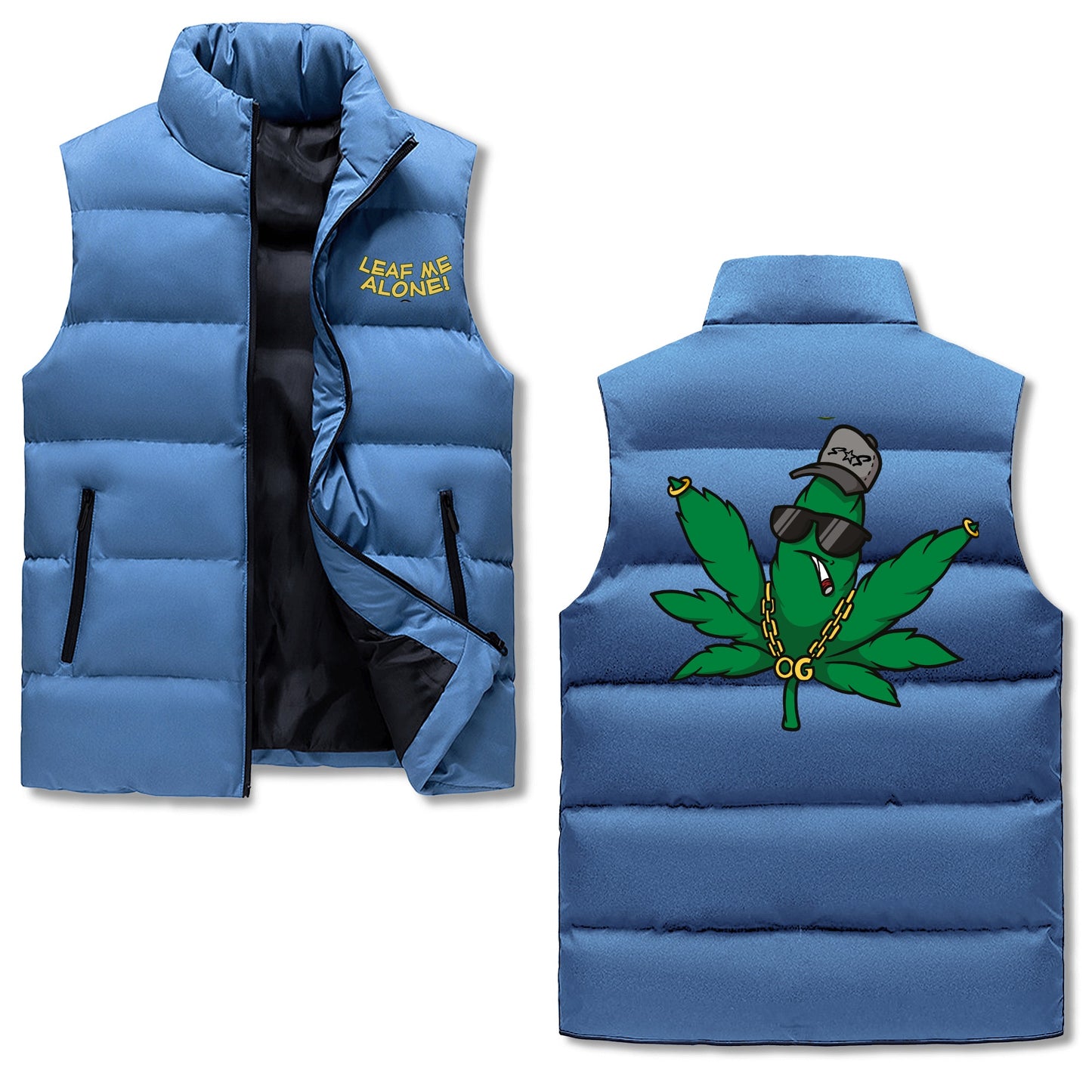 Leaf Me Alone 420 Edition Mens Hooded Puffer Vest