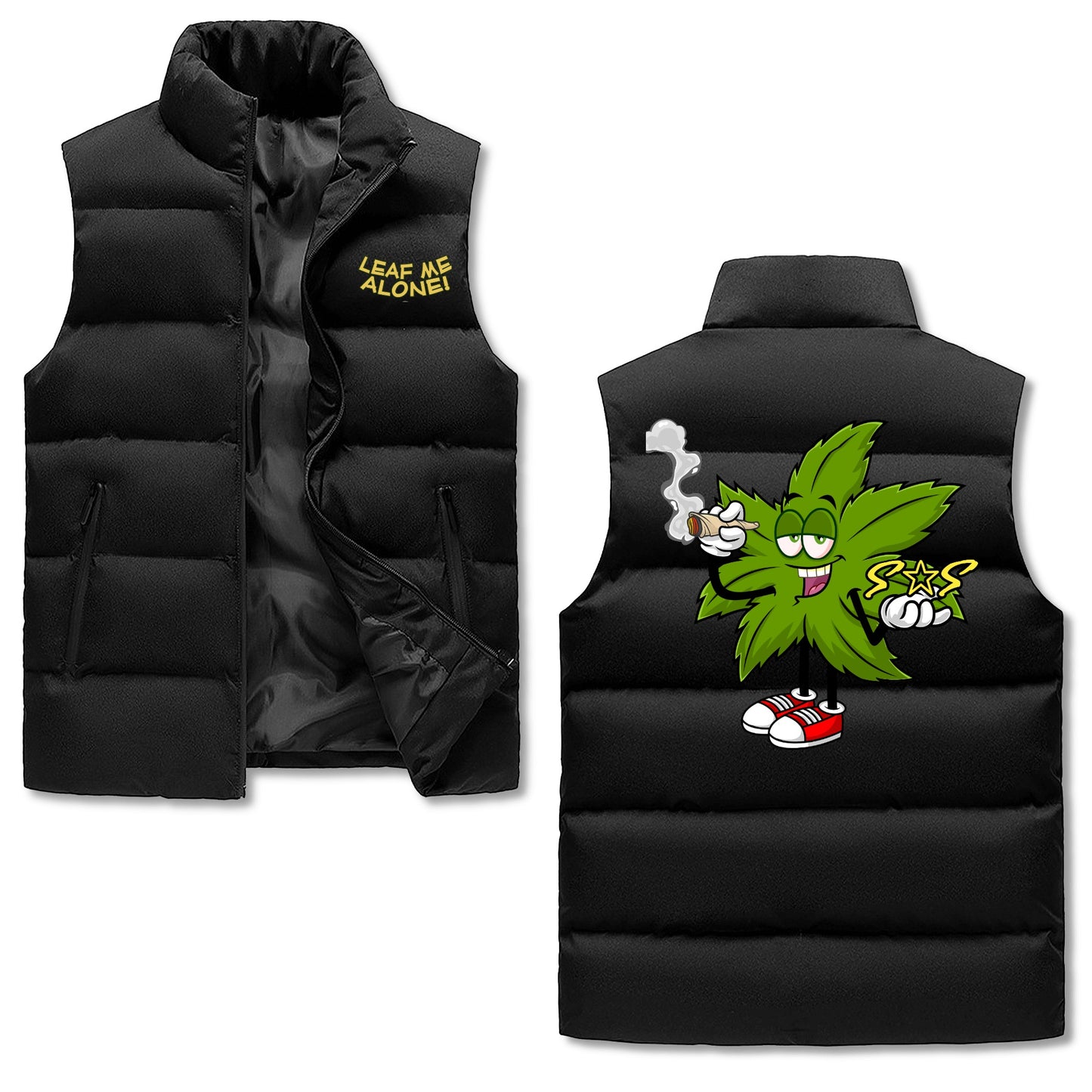 Leaf Me Alone 420 Edition Mens Hooded Puffer Vest