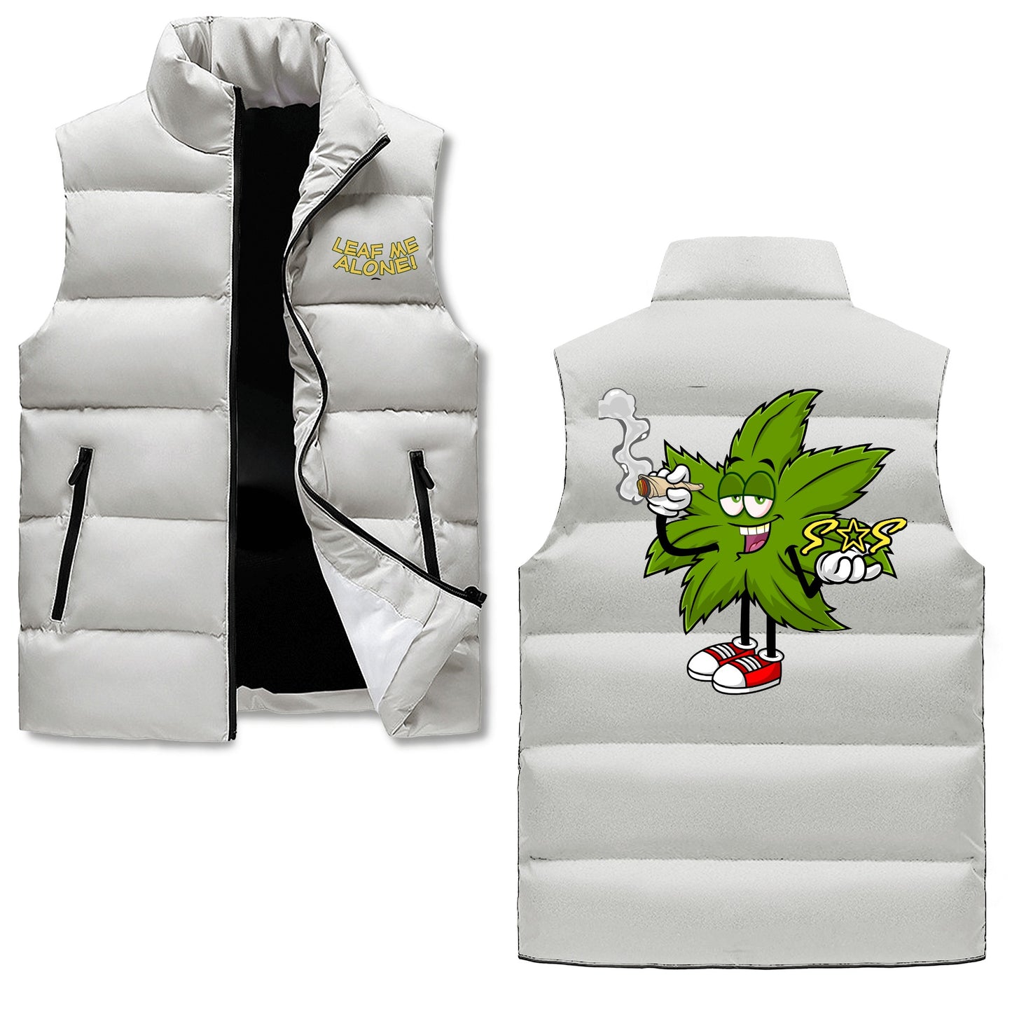 Leaf Me Alone 420 Edition Mens Hooded Puffer Vest