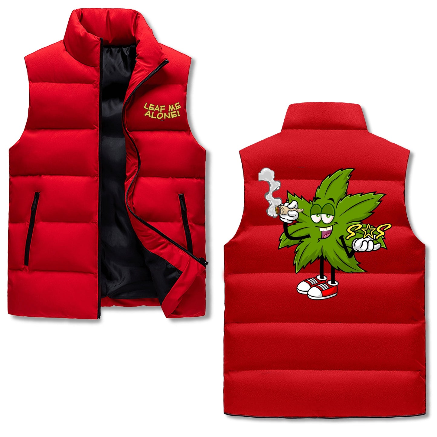 Leaf Me Alone 420 Edition Mens Hooded Puffer Vest