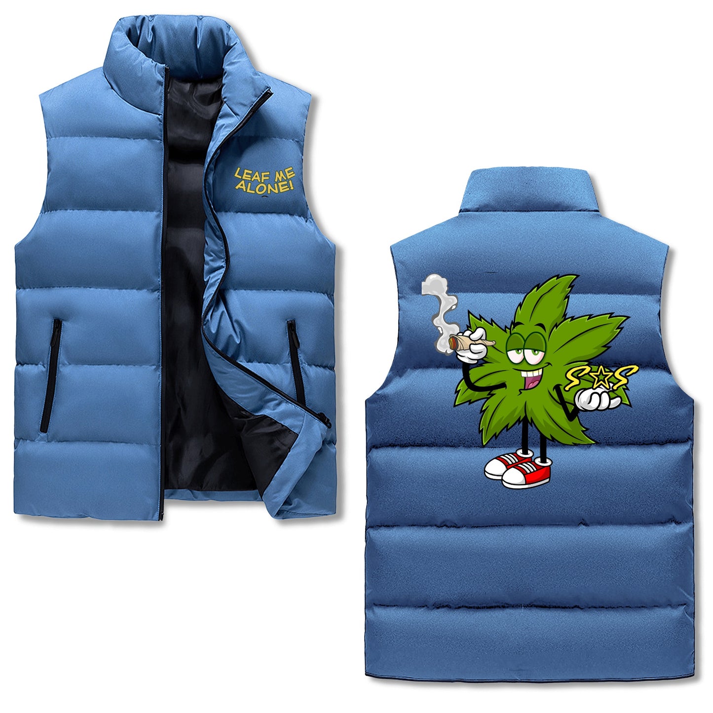 Leaf Me Alone 420 Edition Mens Hooded Puffer Vest