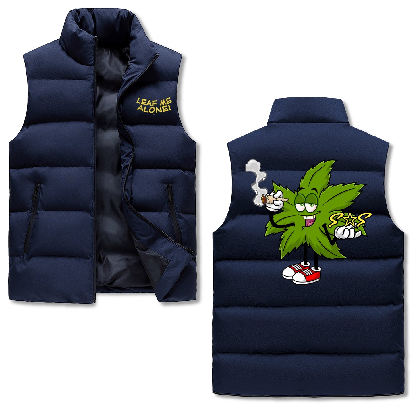 Leaf Me Alone 420 Edition Mens Hooded Puffer Vest