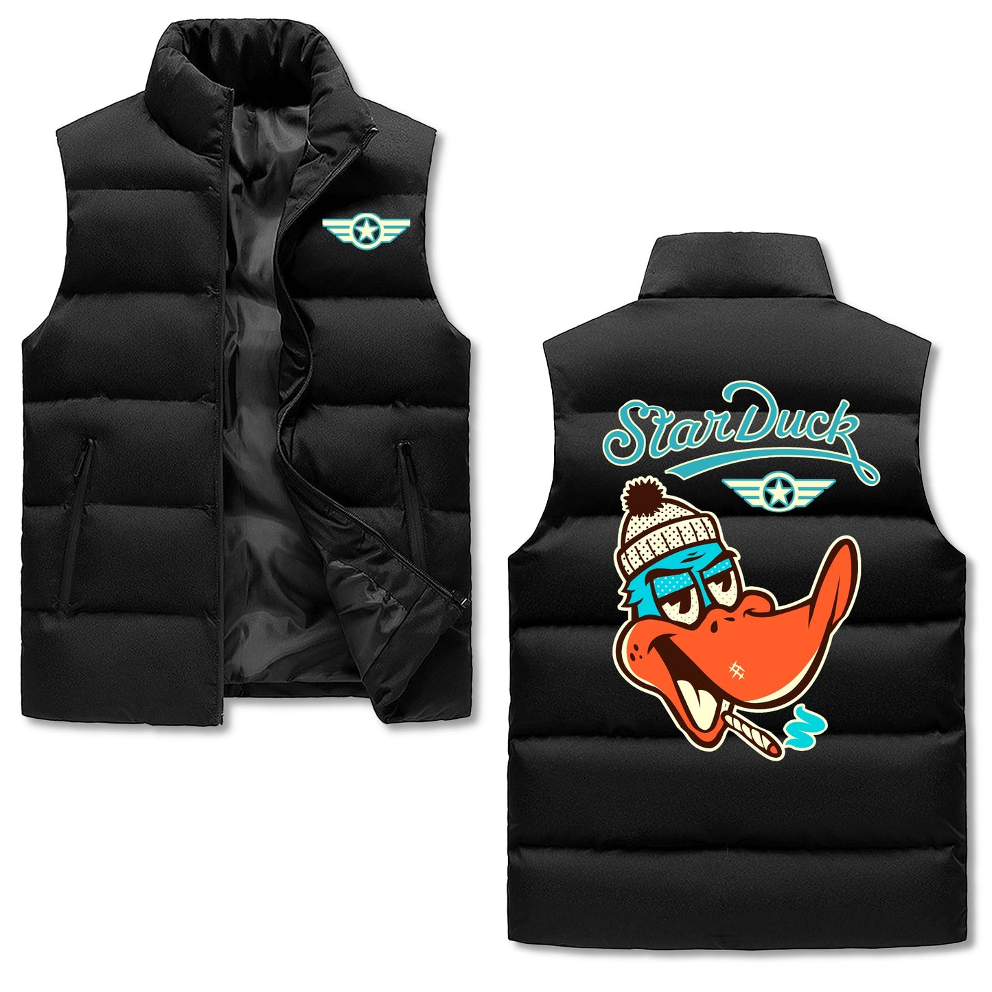 Star Duck Mens  Hooded Puffer Vest