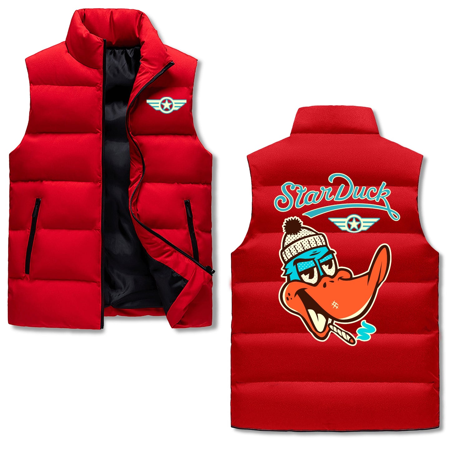 Star Duck Mens  Hooded Puffer Vest