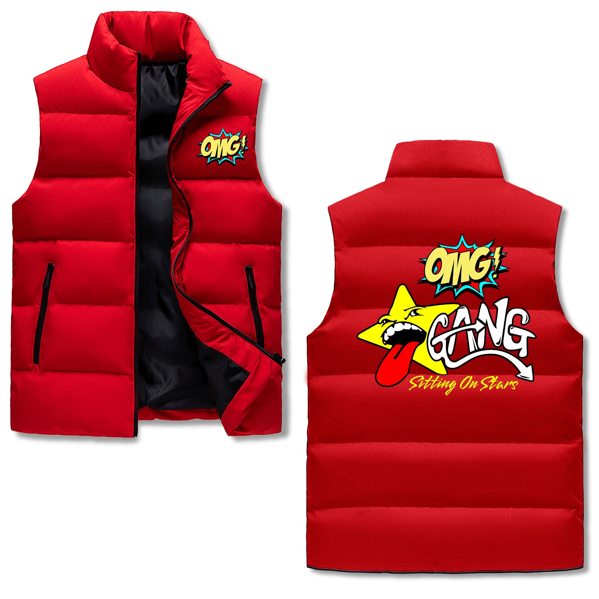 Hooded Puffer Vest for Men Shiny Metallic Outdoor Warm