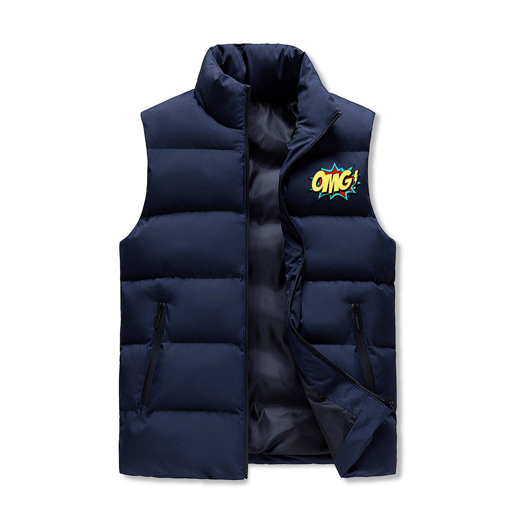 Hooded Puffer Vest for Men Shiny Metallic Outdoor Warm
