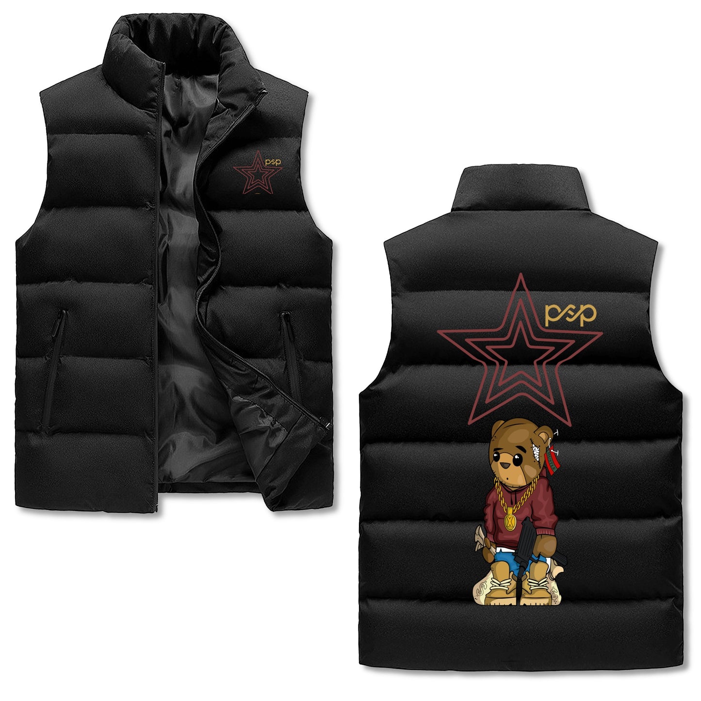 S.O.S & P.S.P Collaboration Mens Hooded Puffer Vest