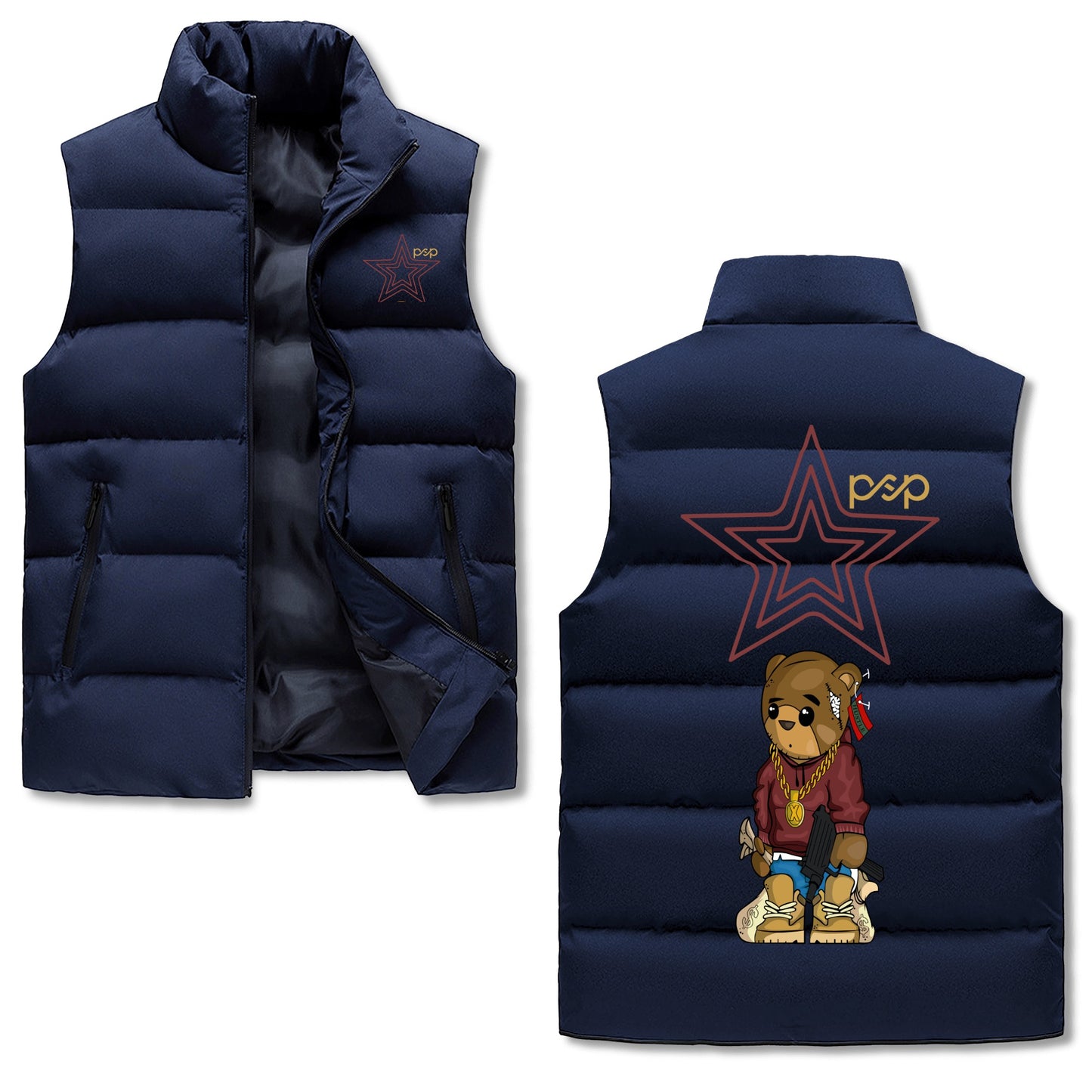 S.O.S & P.S.P Collaboration Mens Hooded Puffer Vest