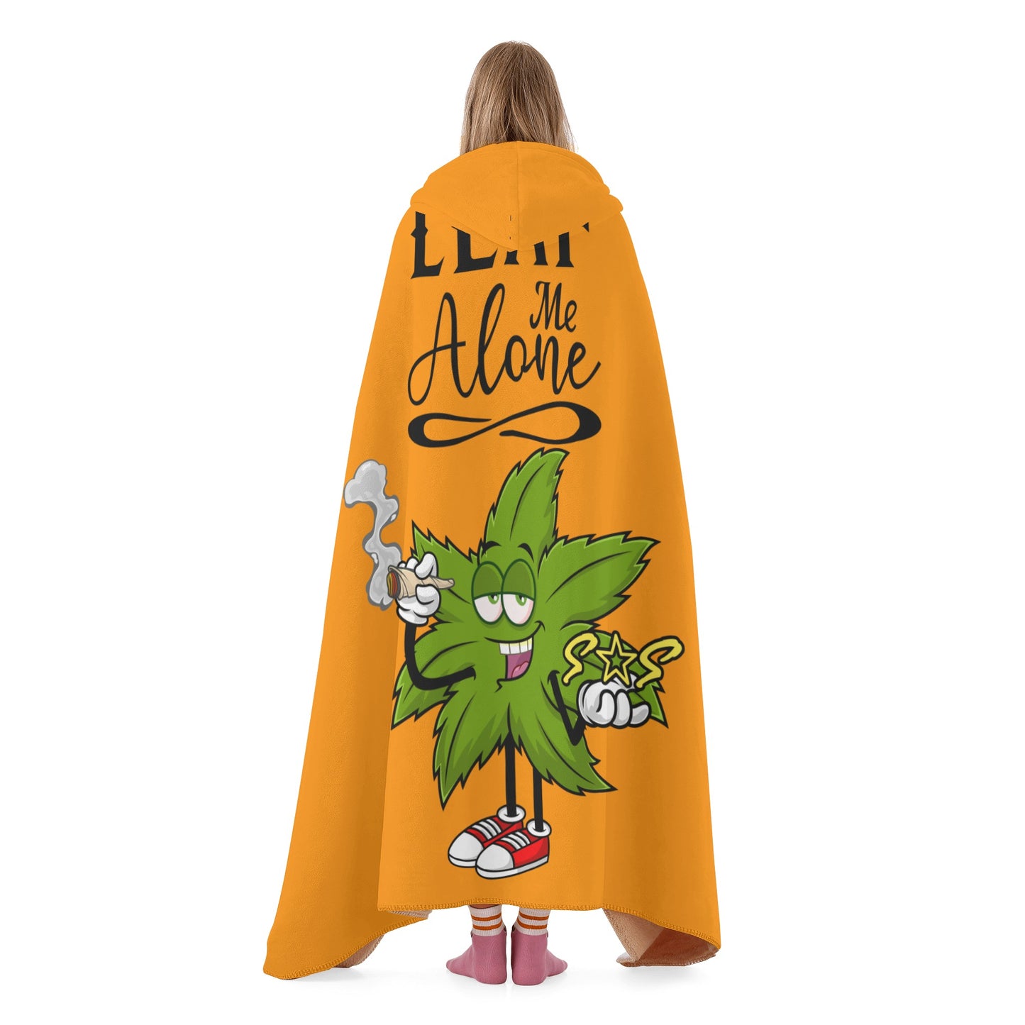 Leaf Me Alone 420 Edition  2.0 Orange Hooded Blanket