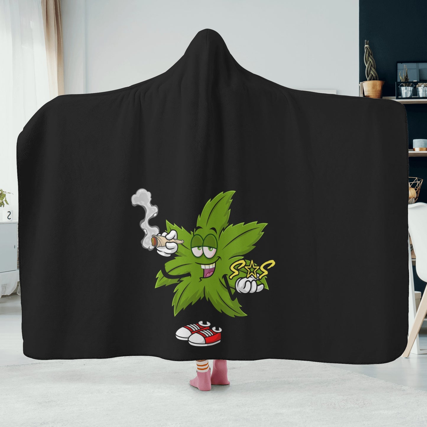 Leaf Me Alone 420 Edition  2.0 Black Hooded Blanket