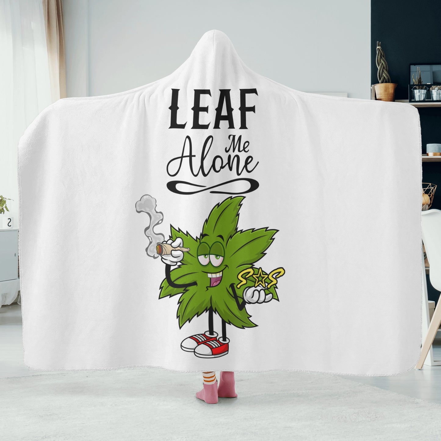 Leaf Me Alone 420 Edition  2.0 White Hooded Blanket