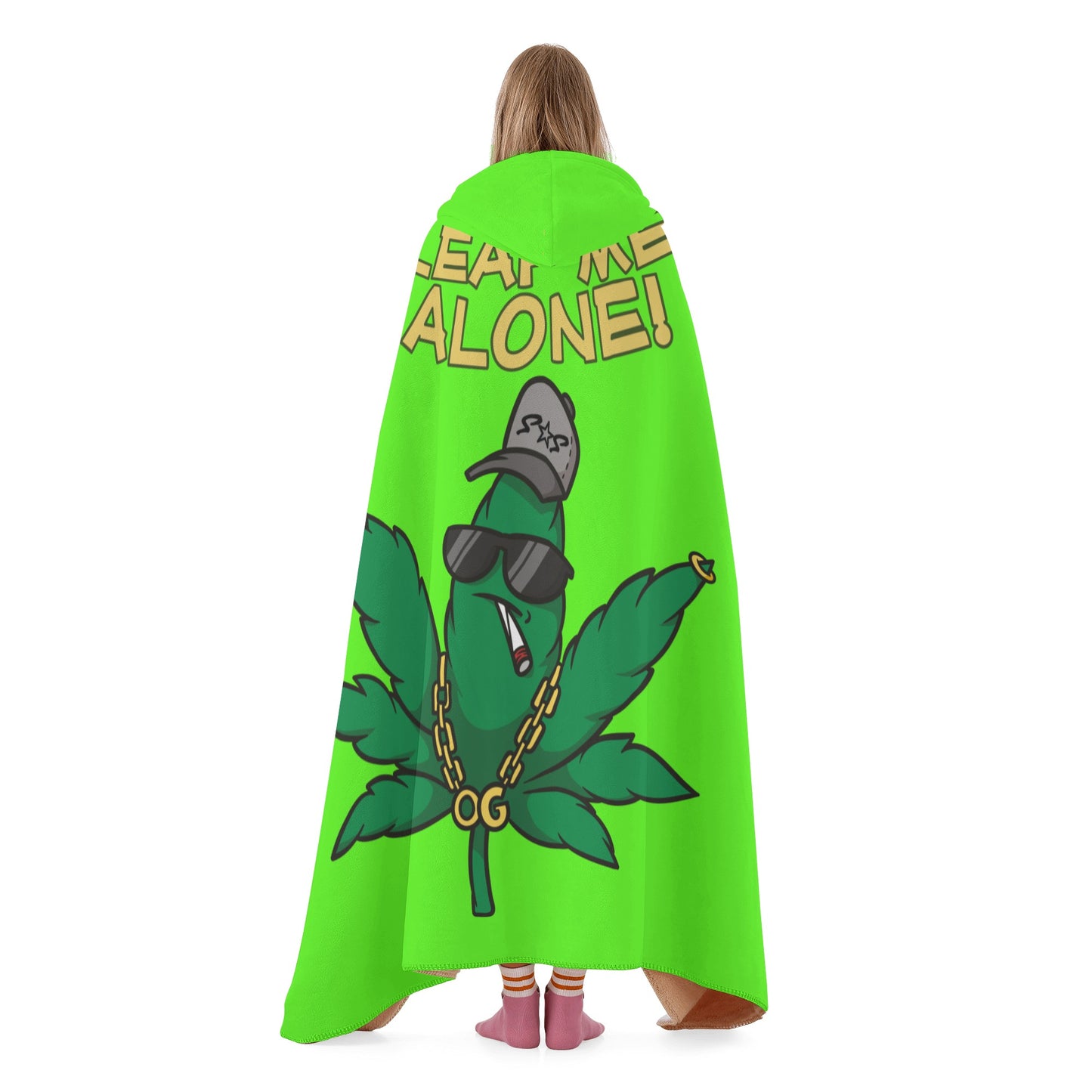 Leaf Me Alone 420 Edition  3.0 Goo Green Hooded Blanket