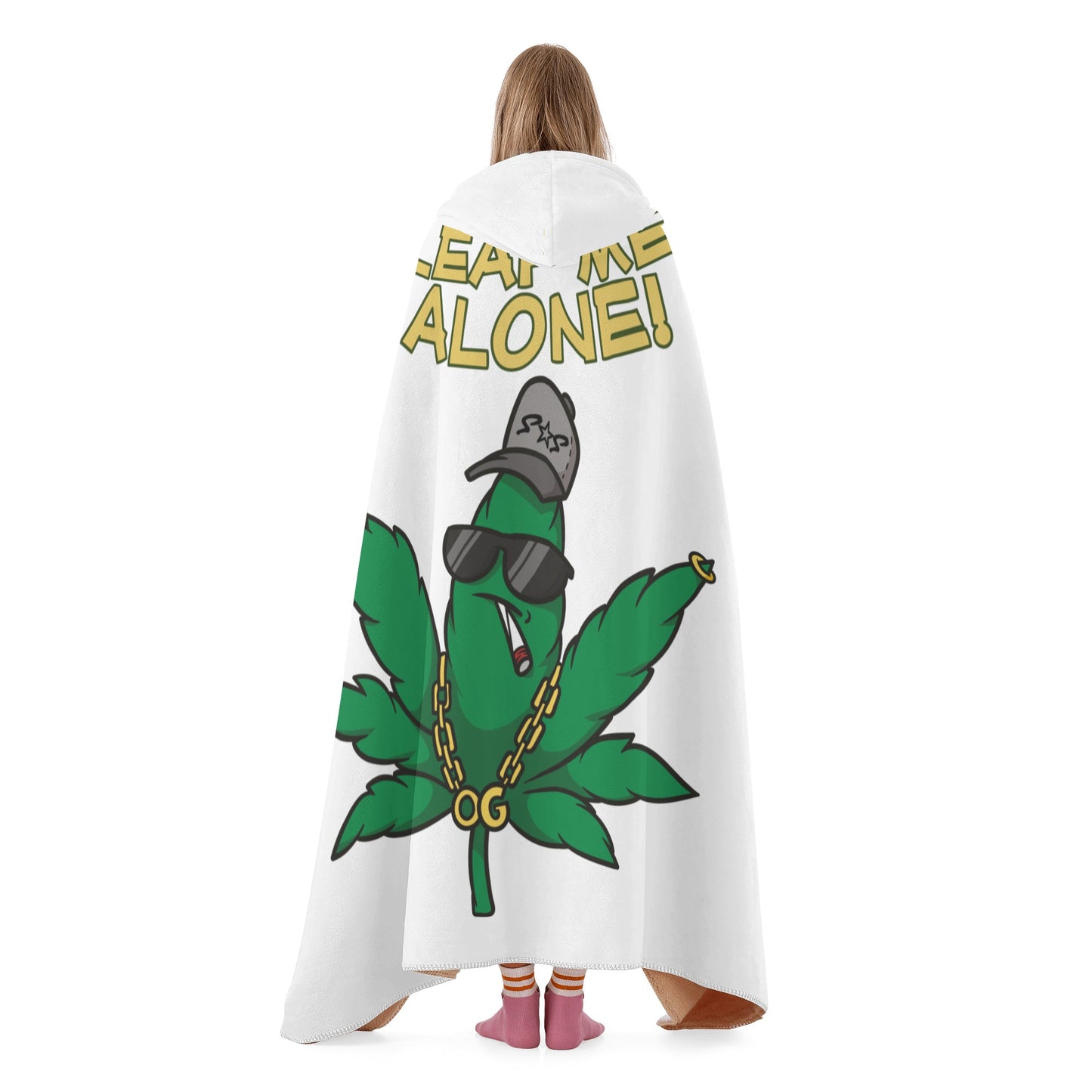 Leaf Me Alone 420 Edition  3.0 White Hooded Blanket