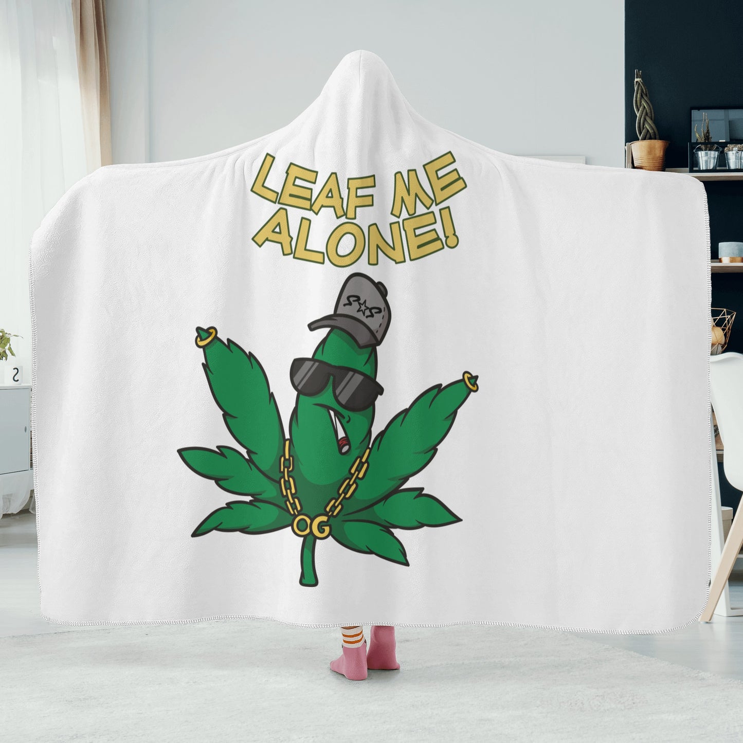 Leaf Me Alone 420 Edition  3.0 White Hooded Blanket