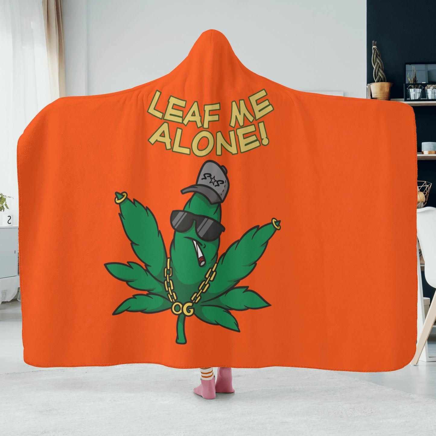 Leaf Me Alone 420 Edition  3.0 Dark Orange Hooded Blanket