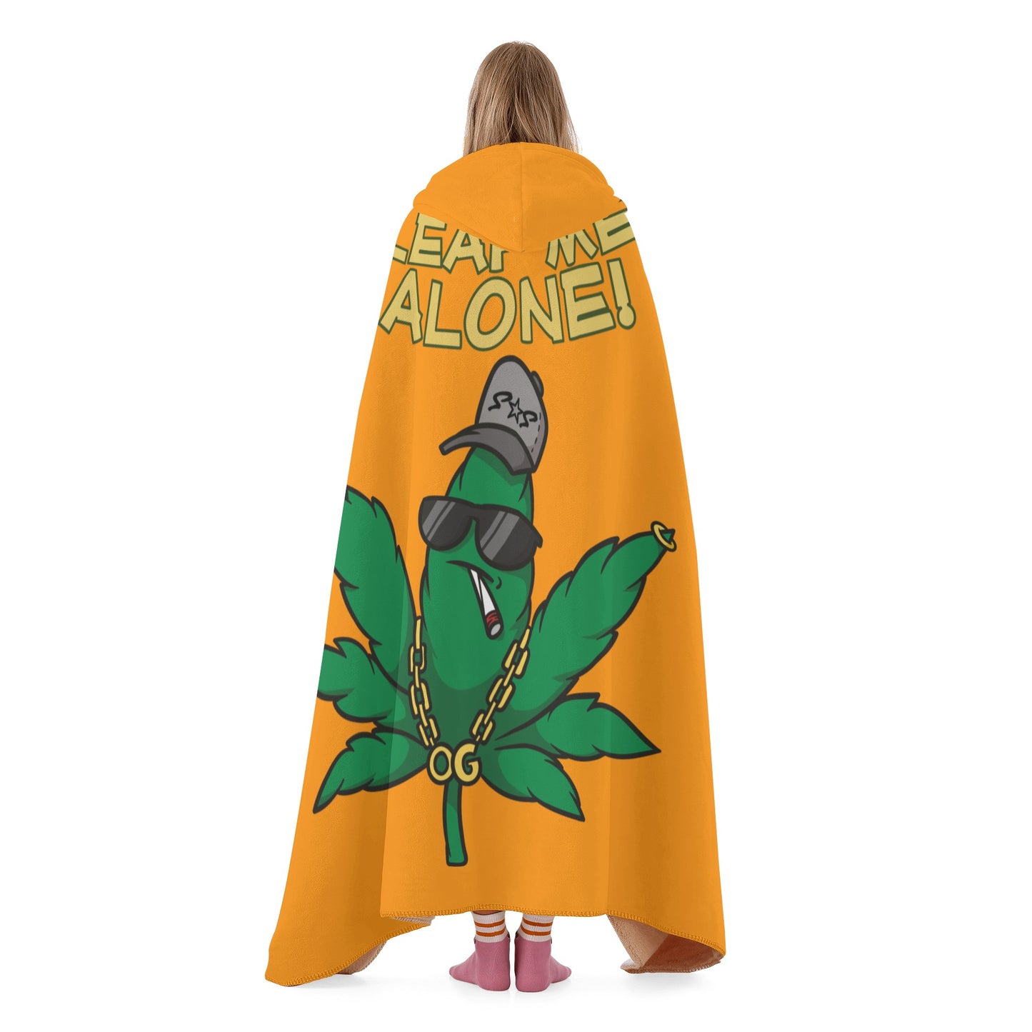 Leaf Me Alone 420 Edition  3.0 Orange Hooded Blanket