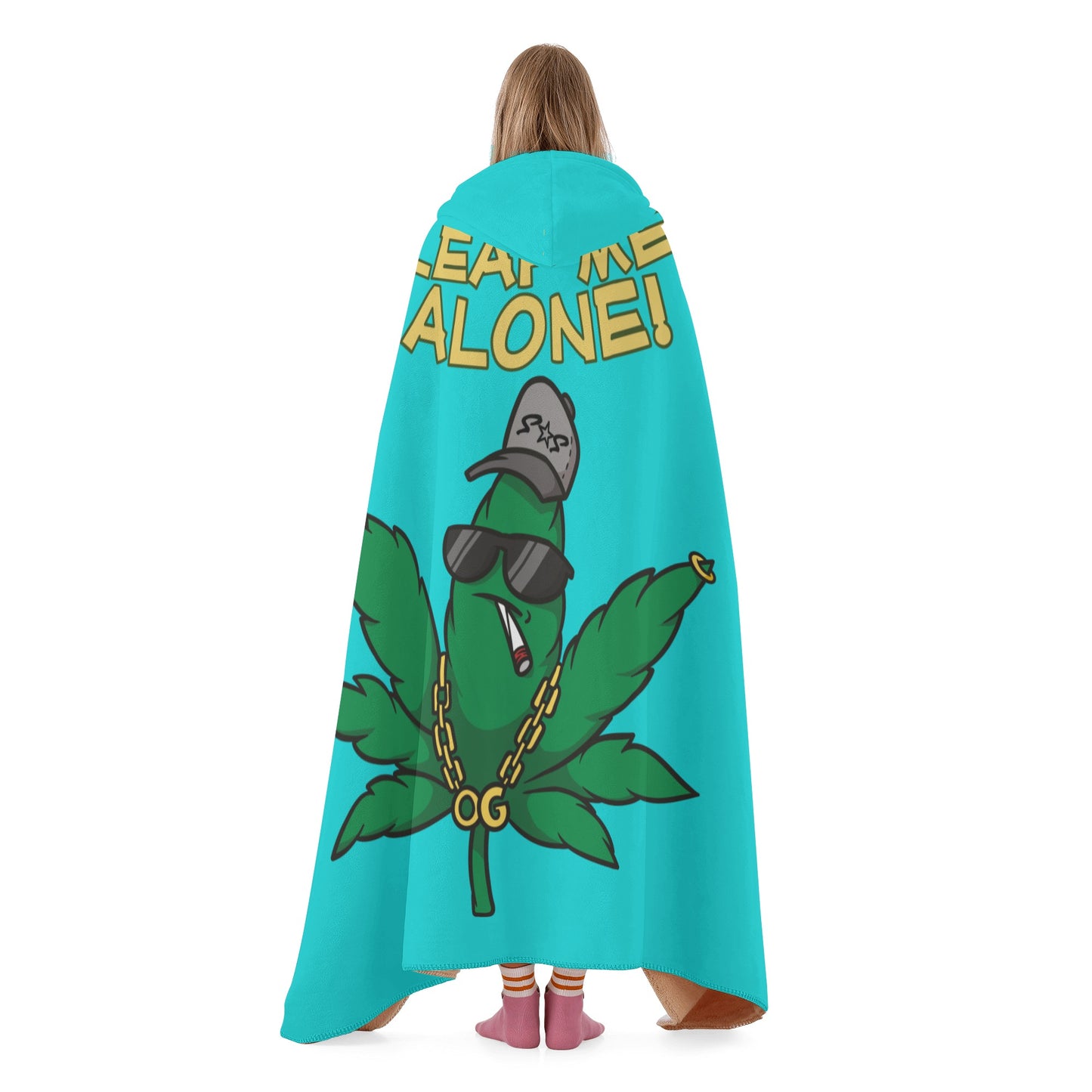 Leaf Me Alone 420 Edition  3.0 Turquoise Hooded Blanket