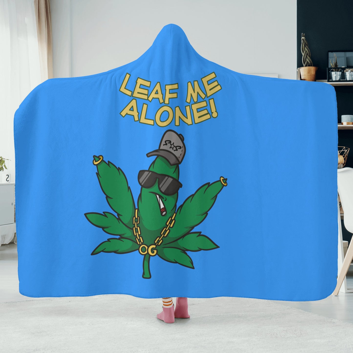 Leaf Me Alone 420 Edition  3.0 Blue Hooded Blanket