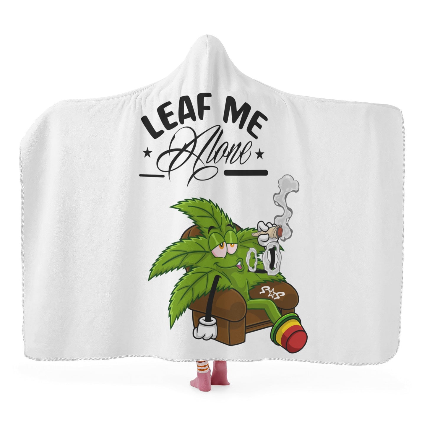 Leaf Me Alone 420 Edition  1.0 White Hooded Blanket