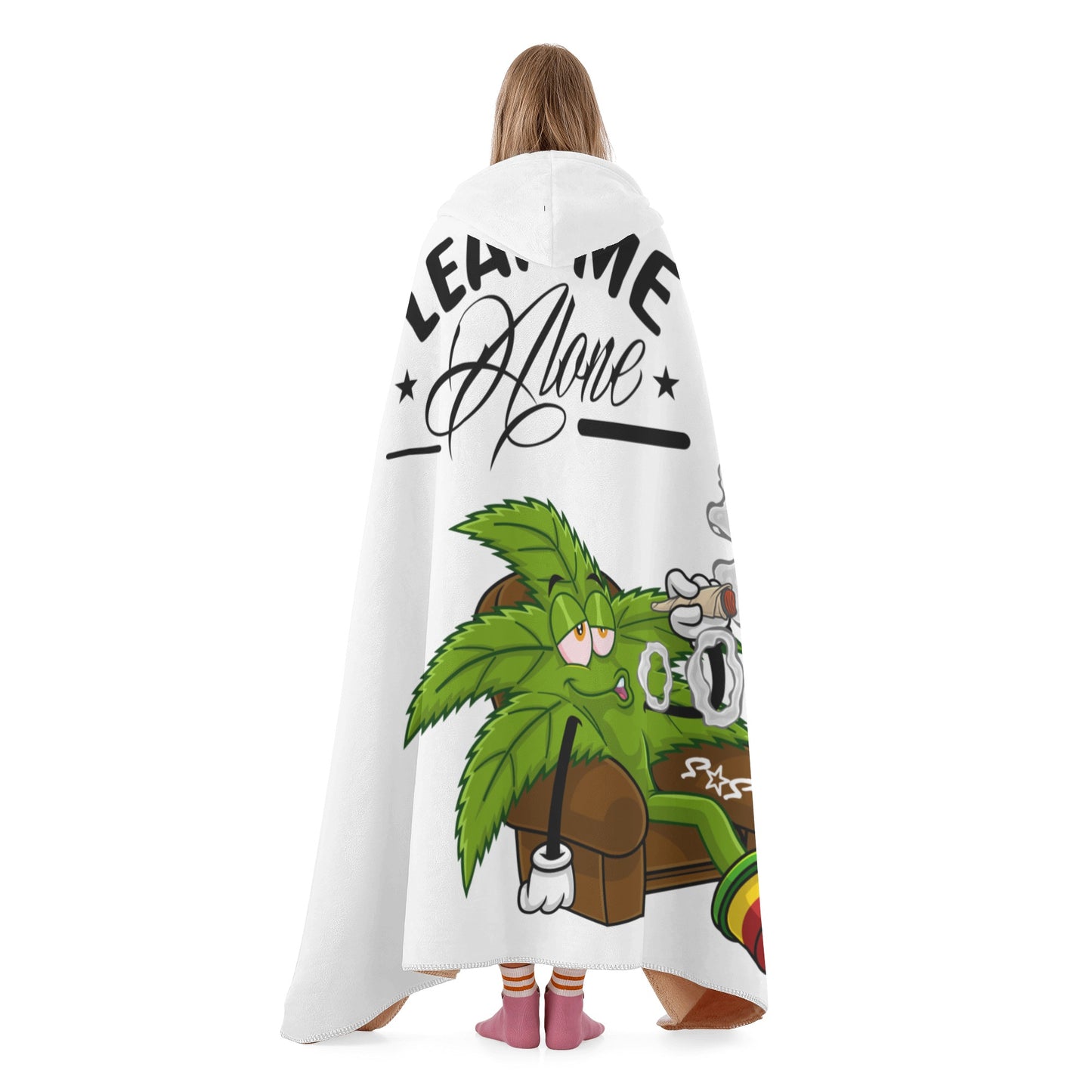 Leaf Me Alone 420 Edition  1.0 White Hooded Blanket