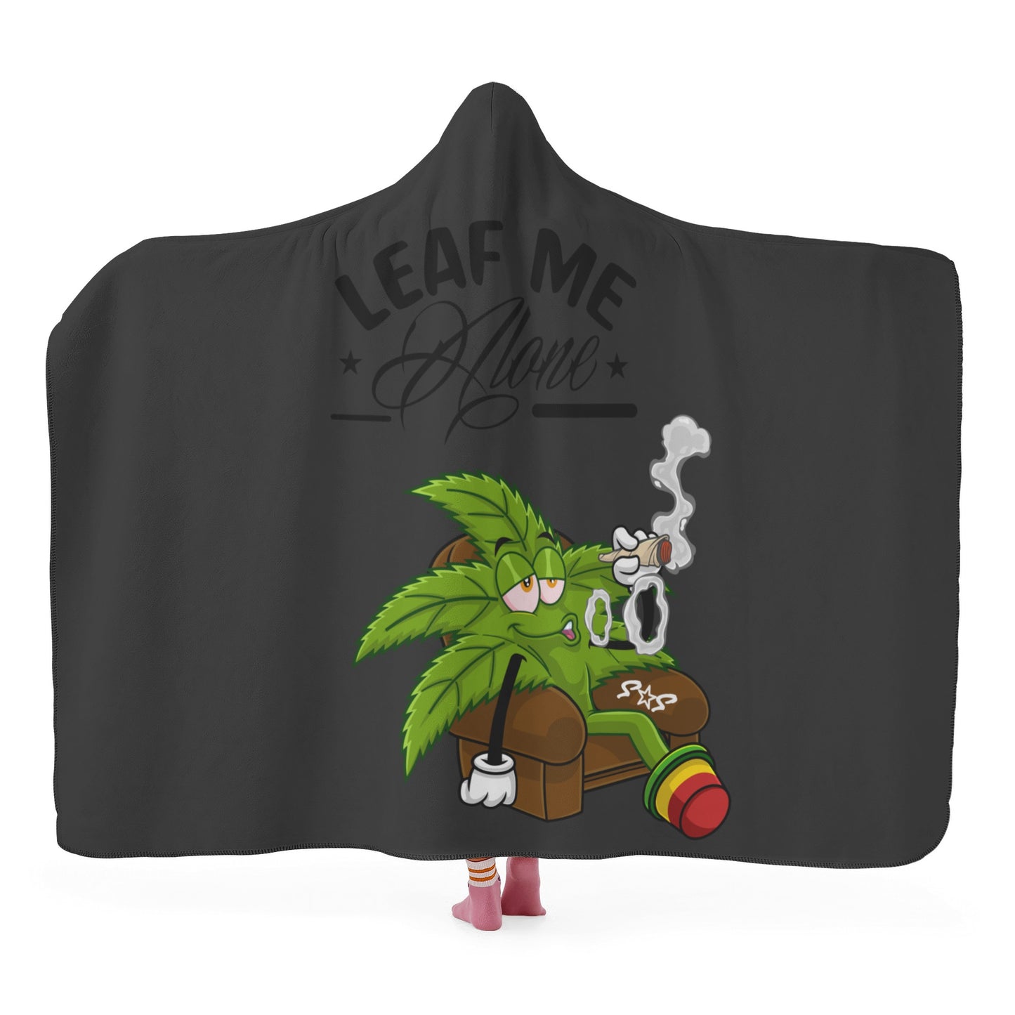 Leaf Me Alone 420 Edition  1.0 Black Hooded Blanket