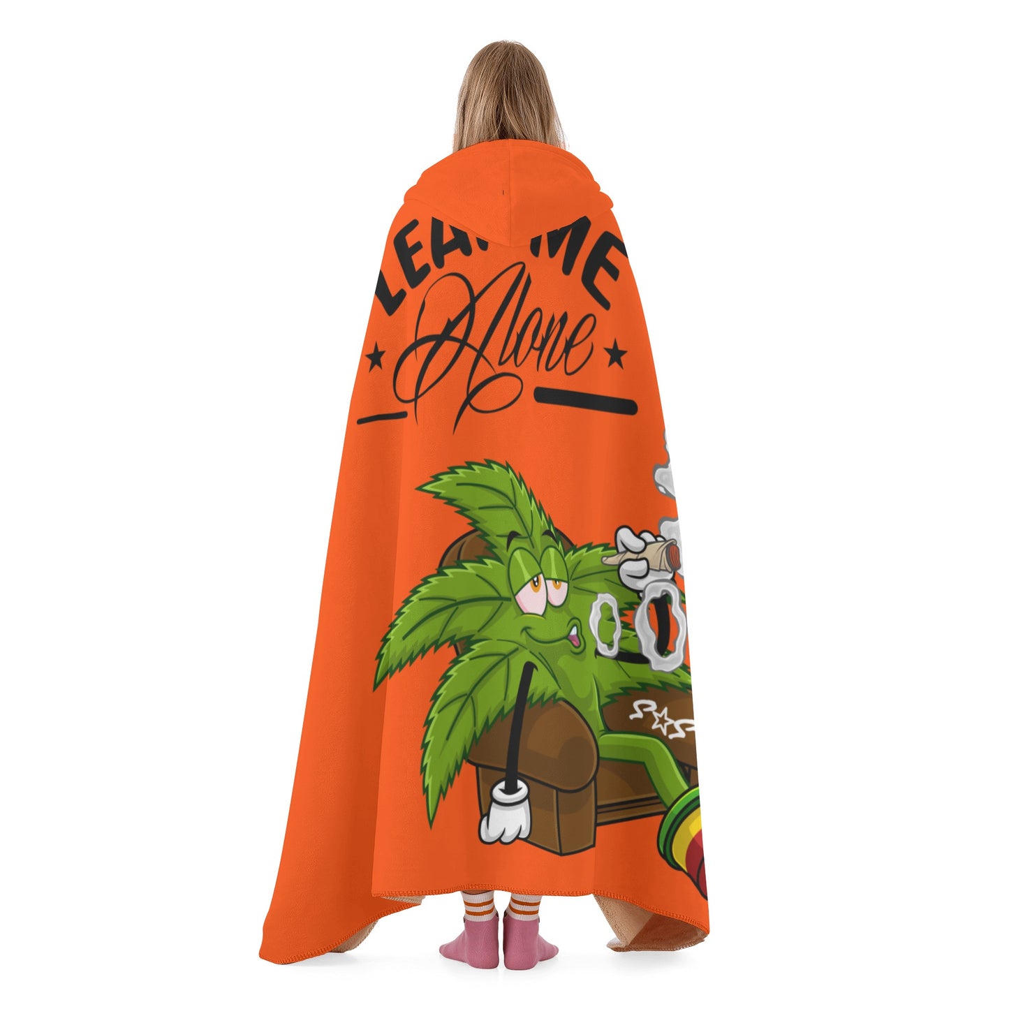 Leaf Me Alone 420 Edition  1.0 Dark Orange Hooded Blanket