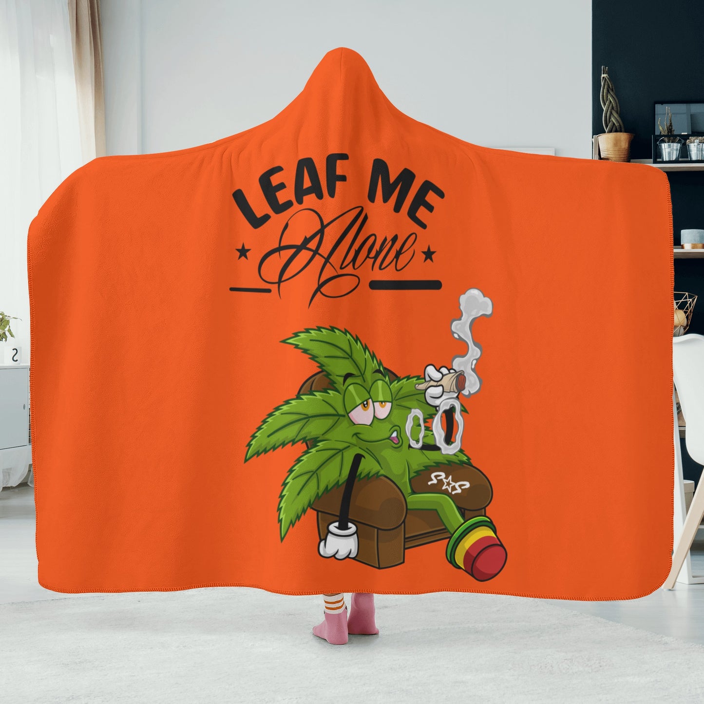 Leaf Me Alone 420 Edition  1.0 Dark Orange Hooded Blanket