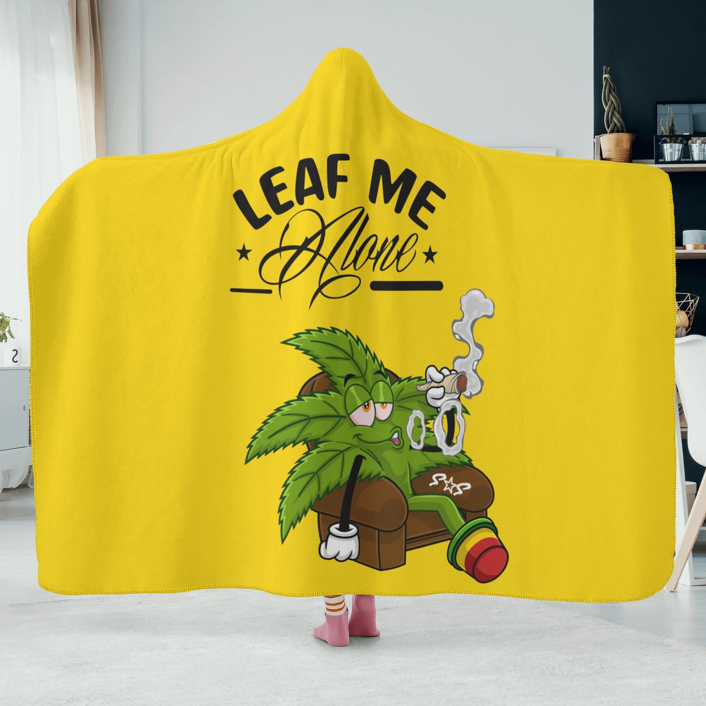 Leaf Me Alone 420 Edition  1.0 Gold Hooded Blanket