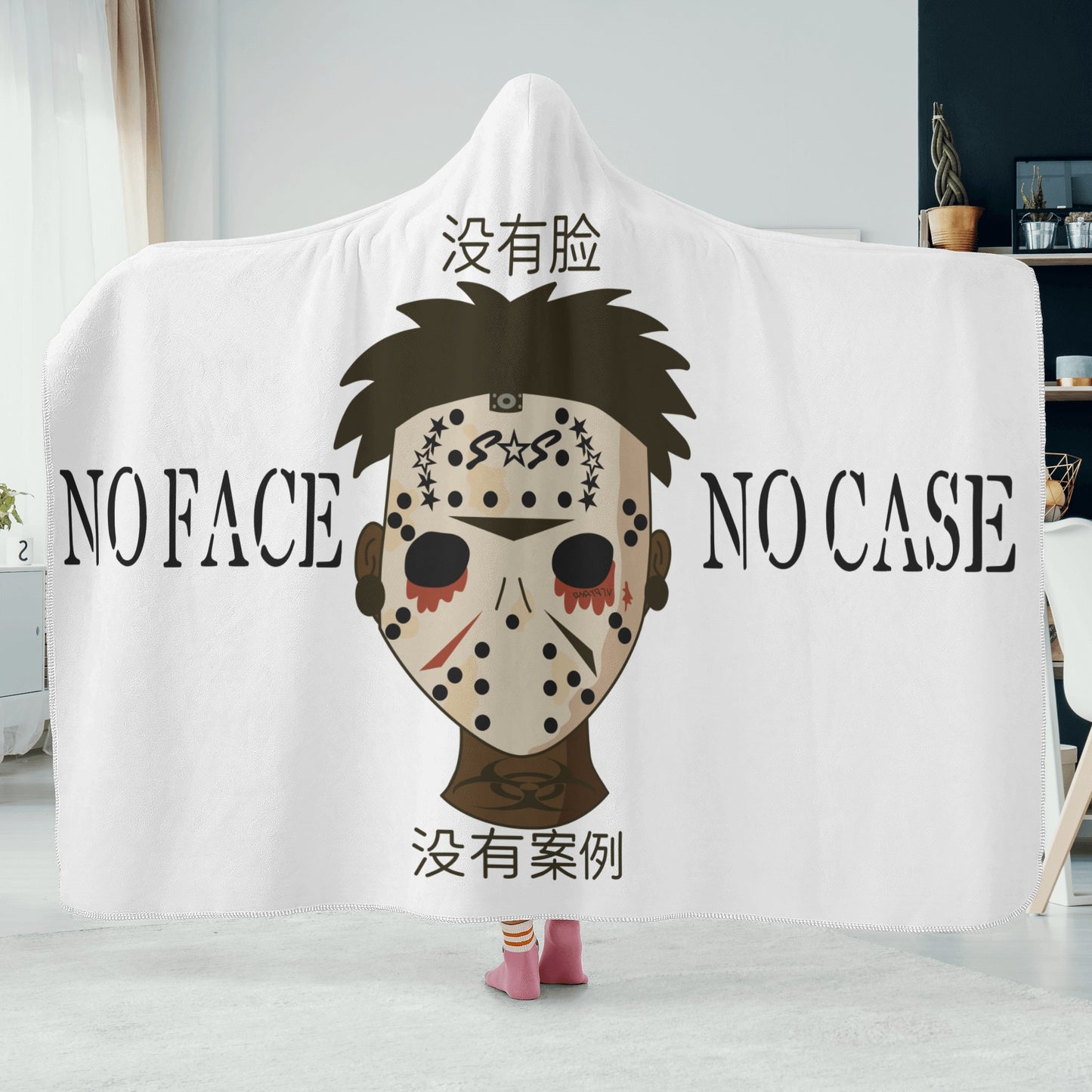 No Face, No Case White Hooded Blanket