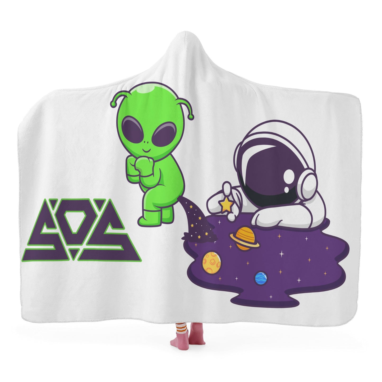 Space Aliens White Hooded Blanket