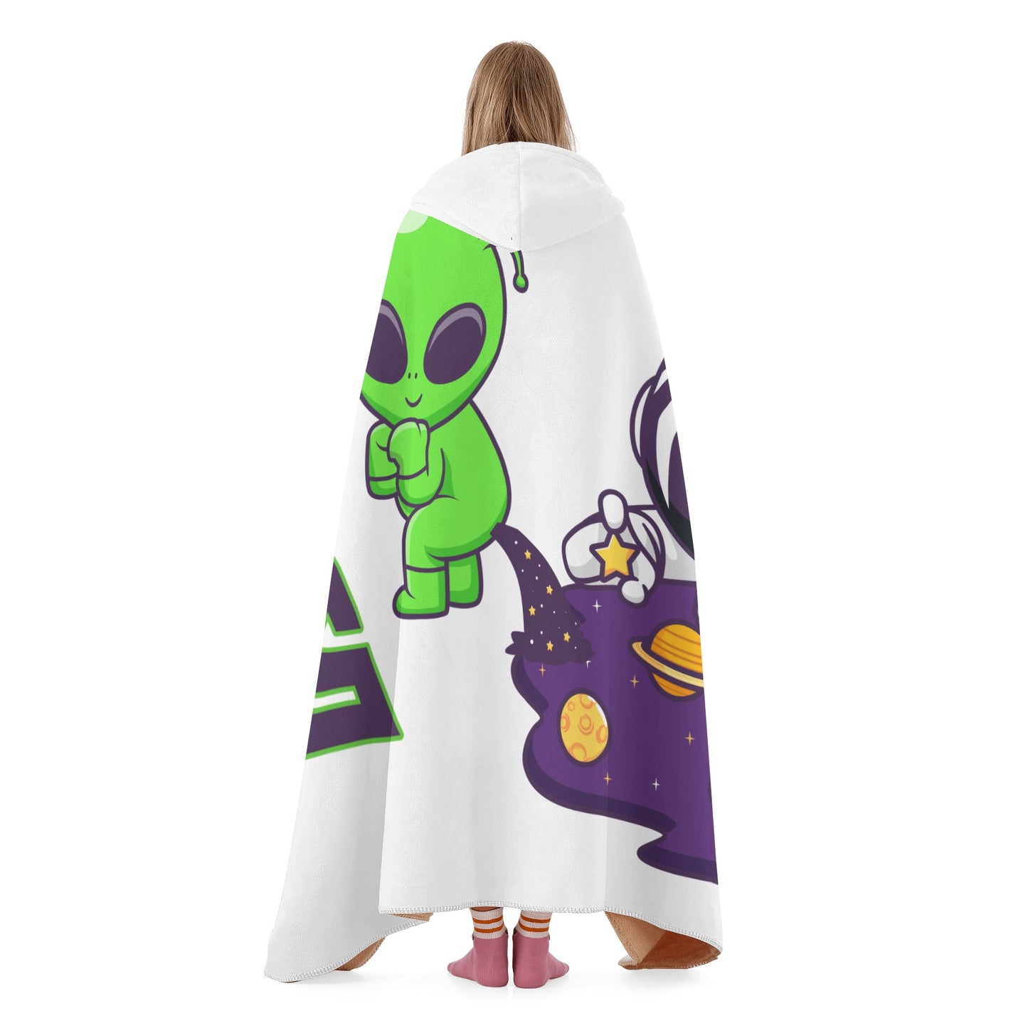 Space Aliens White Hooded Blanket