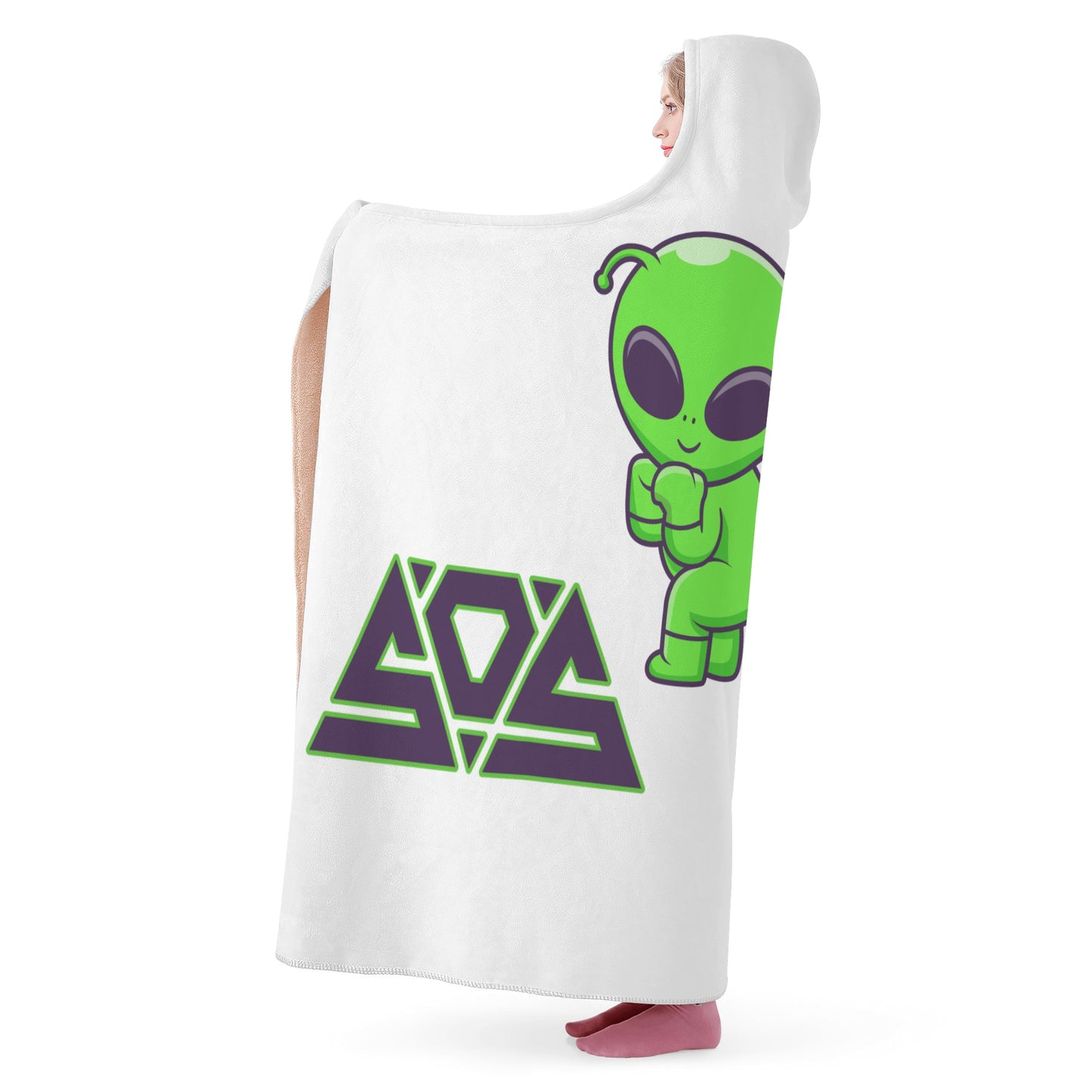 Space Aliens White Hooded Blanket