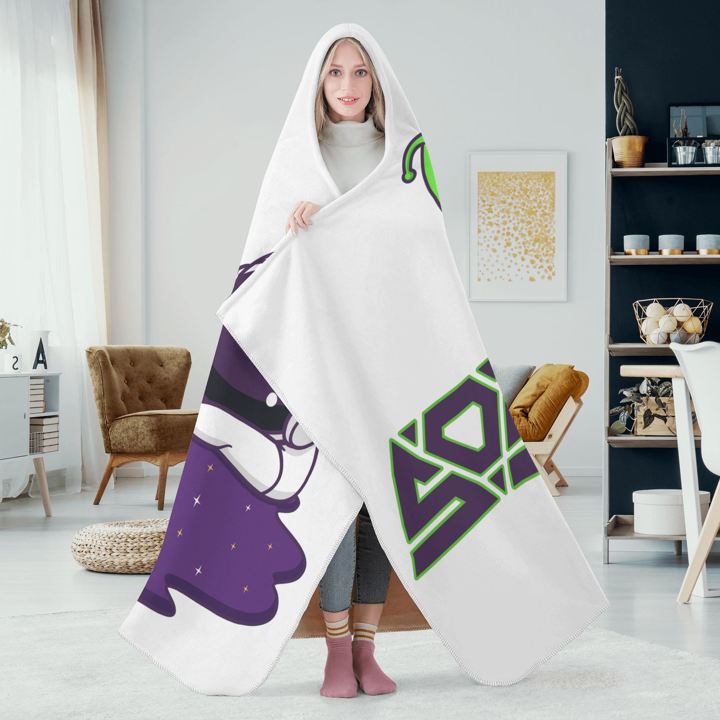 Space Aliens White Hooded Blanket