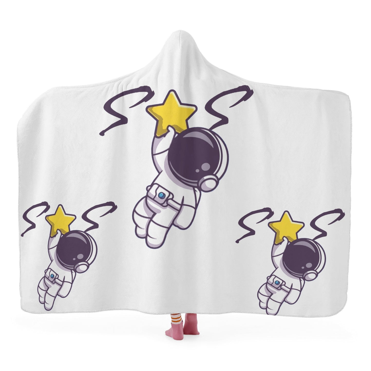 Space Man 23 White Hooded Blanket