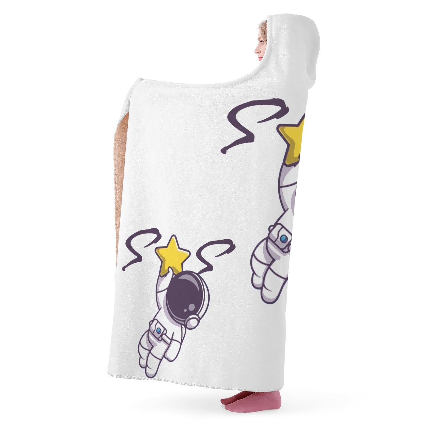 Space Man 23 White Hooded Blanket