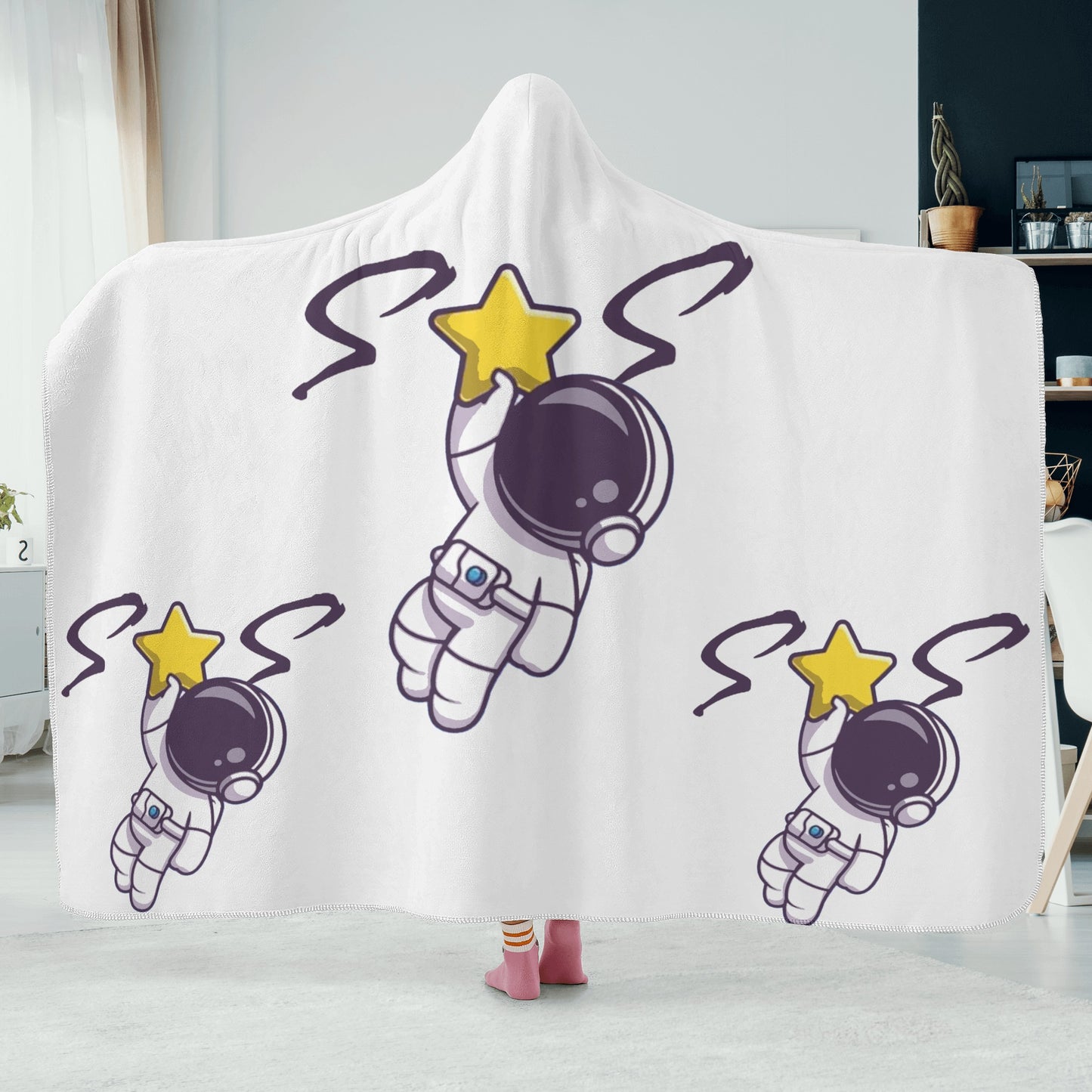 Space Man 23 White Hooded Blanket