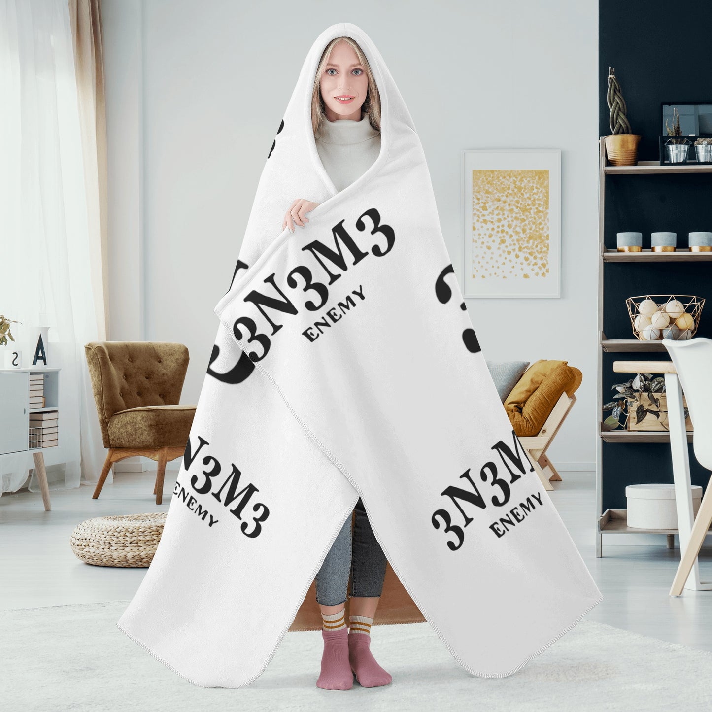 3.N.3.M.3 Enemy White Hooded Blanket