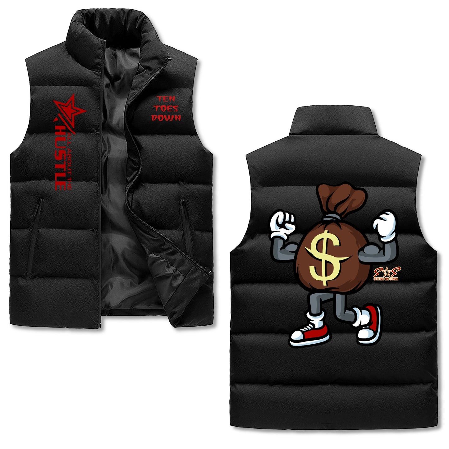 T.T.D ( Ten Toes Down) Mens Warm Stand Collar Zip Up Puffer Vest