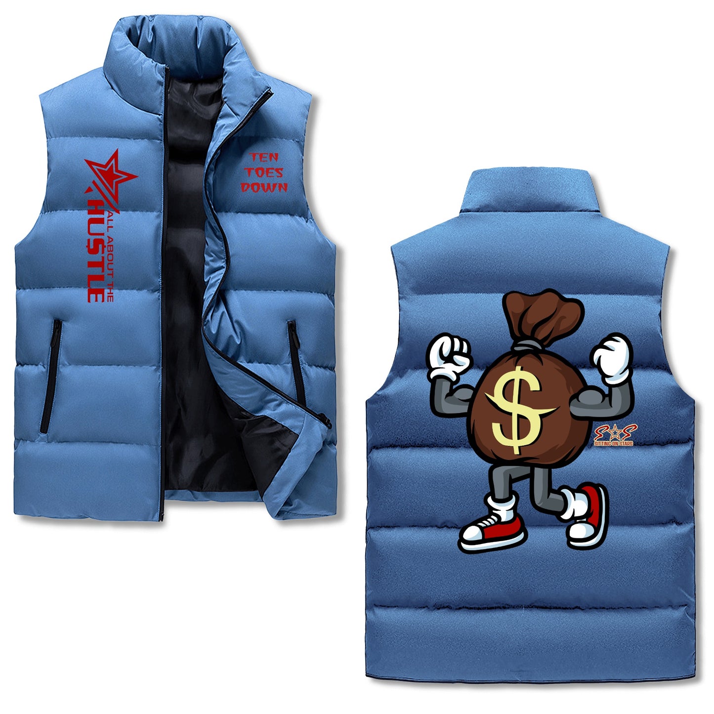 T.T.D ( Ten Toes Down) Mens Warm Stand Collar Zip Up Puffer Vest