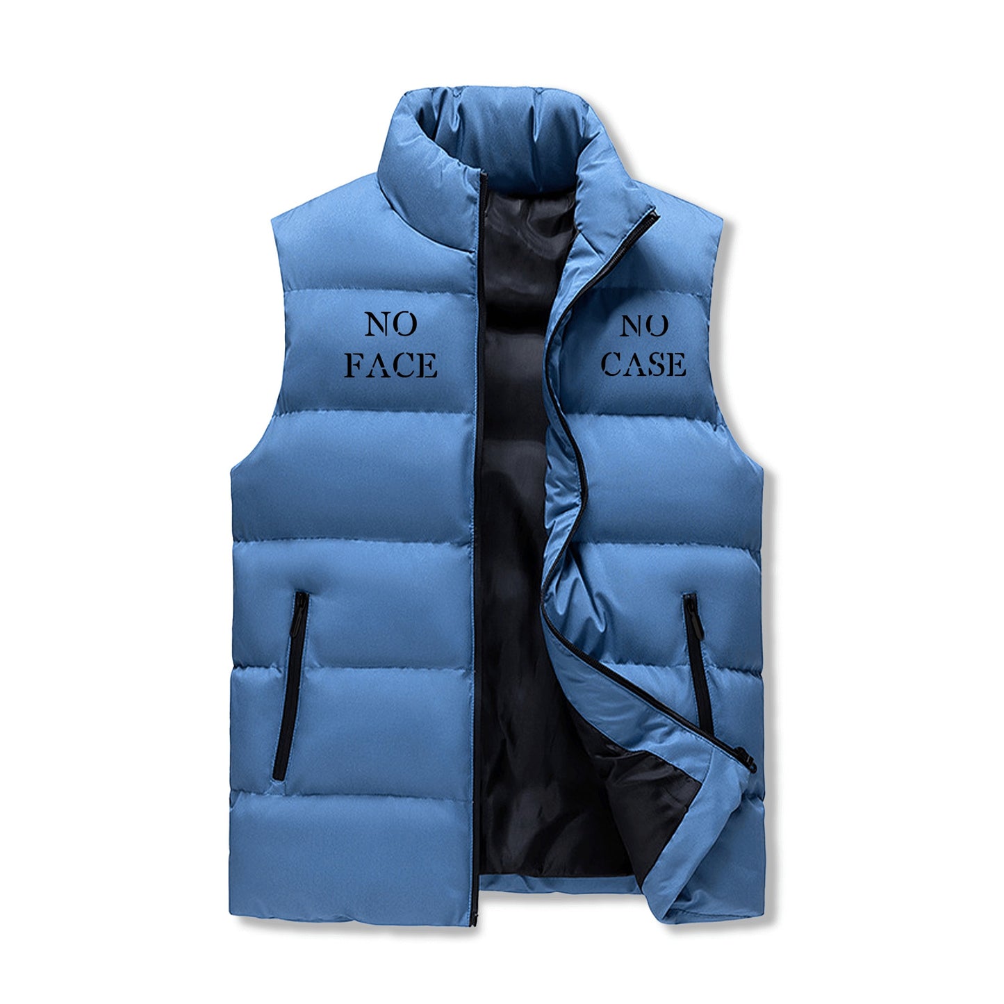 No Face, No Case Mens Warm Stand Collar Zip Up Puffer Vest