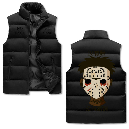 No Face, No Case Mens Warm Stand Collar Zip Up Puffer Vest