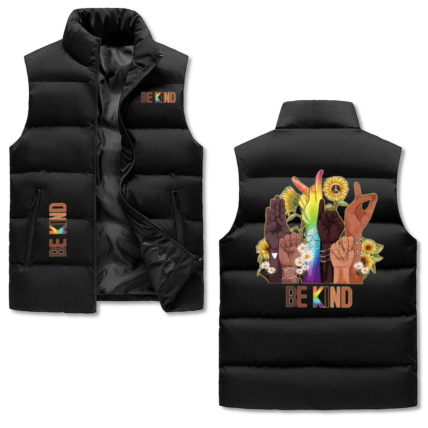 Be Kind (Pride Edition) Mens Warm Stand Collar Zip Up Puffer Vest