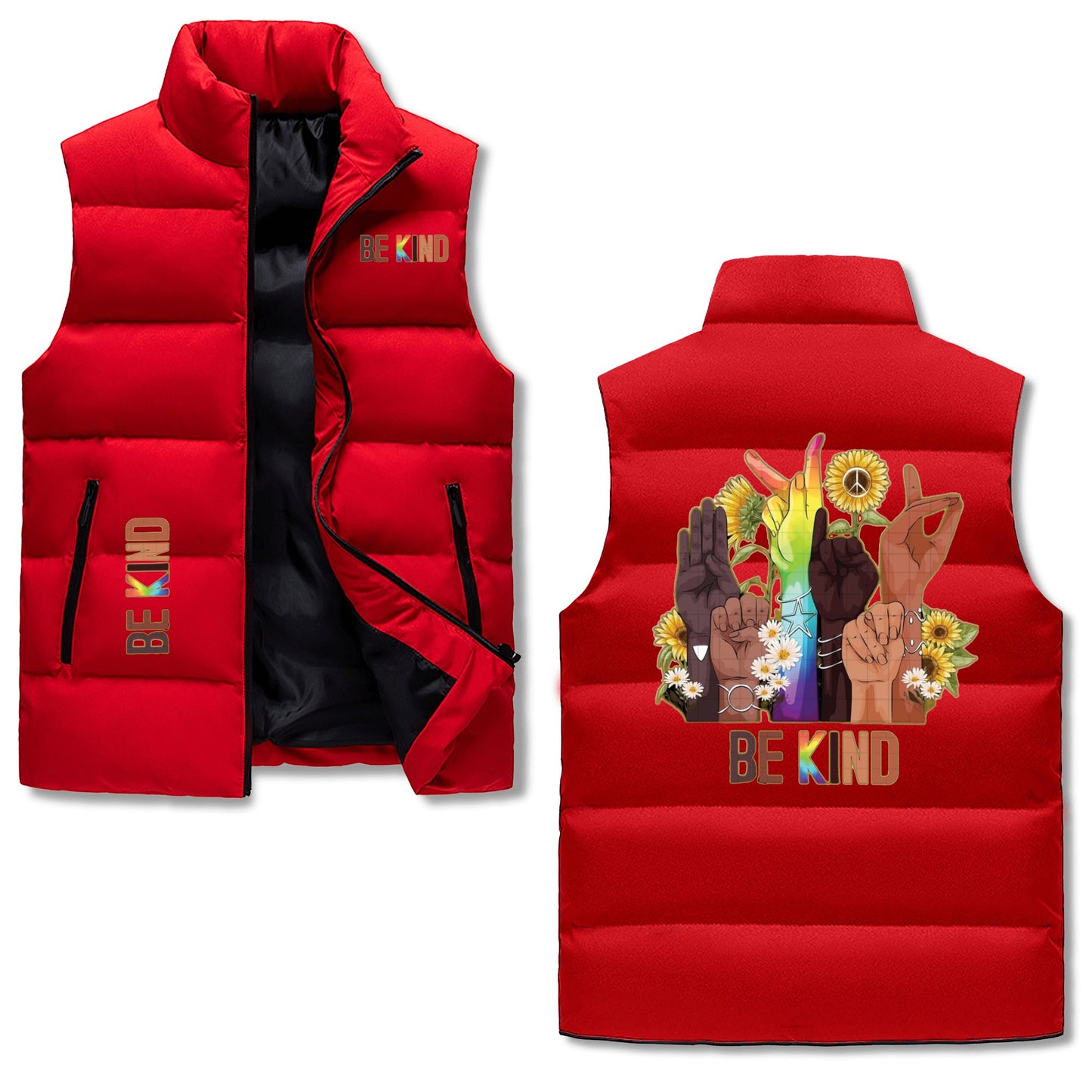 Be Kind (Pride Edition) Mens Warm Stand Collar Zip Up Puffer Vest