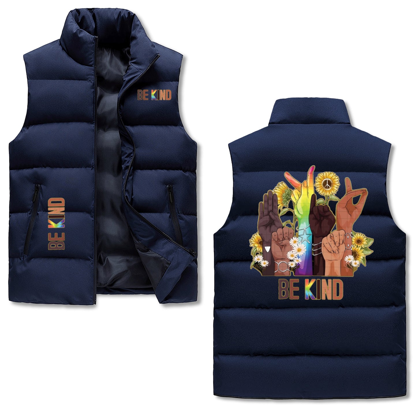 Be Kind (Pride Edition) Mens Warm Stand Collar Zip Up Puffer Vest