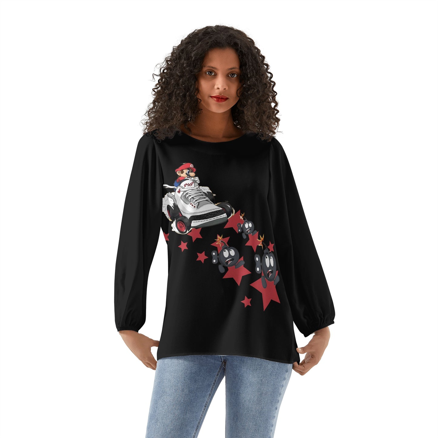 S.I.Y.L. (Stay In Your Lane)  Womens Black Long-Sleeve Chiffon Blouse