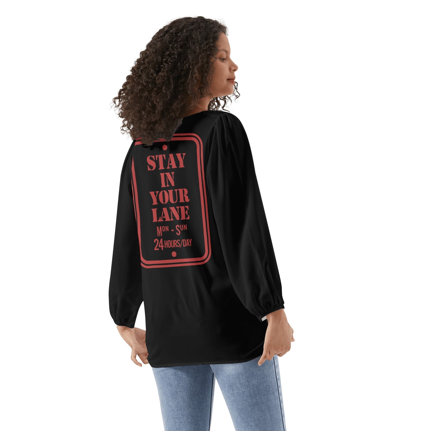 S.I.Y.L. (Stay In Your Lane)  Womens Black Long-Sleeve Chiffon Blouse