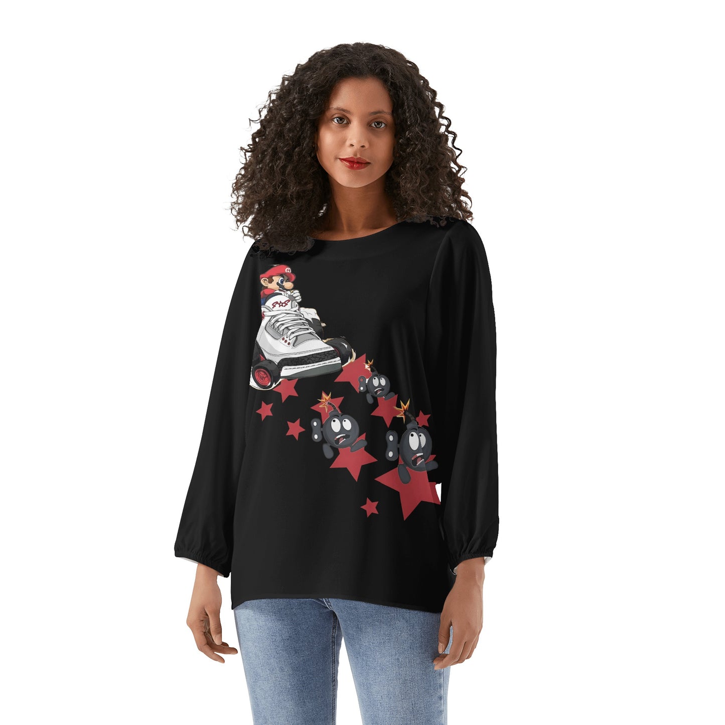 S.I.Y.L. (Stay In Your Lane)  Womens Black Long-Sleeve Chiffon Blouse