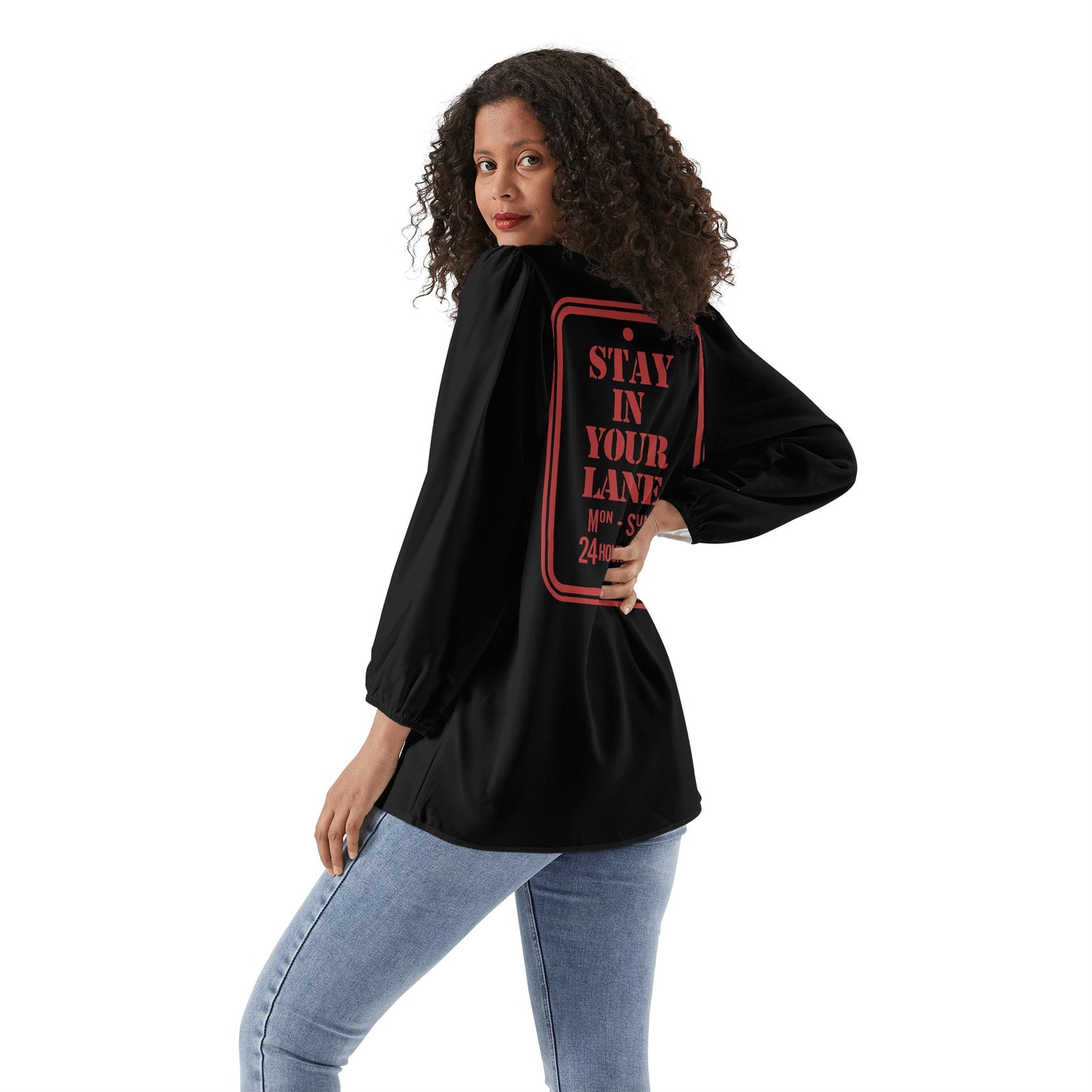 S.I.Y.L. (Stay In Your Lane)  Womens Black Long-Sleeve Chiffon Blouse