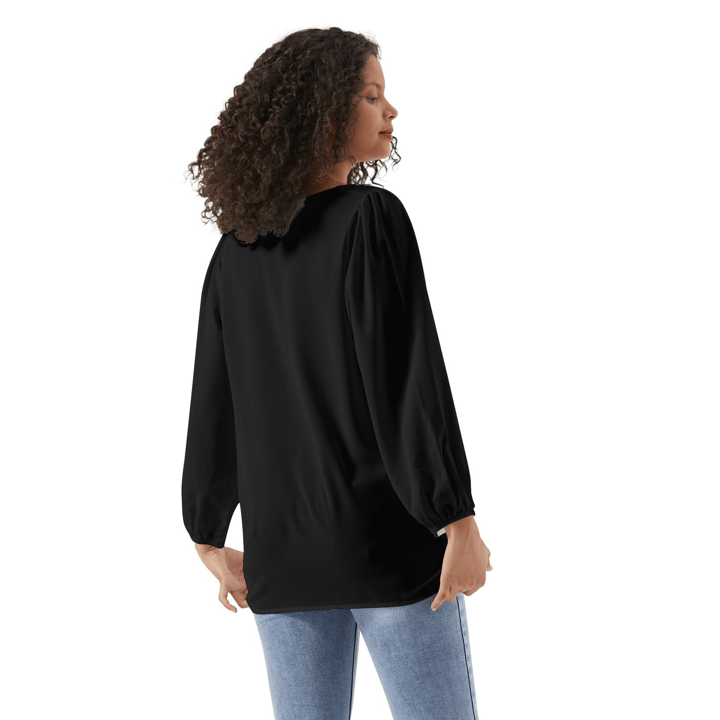 Star Energy 2.0 Womens Black Long-Sleeve Chiffon Blouse