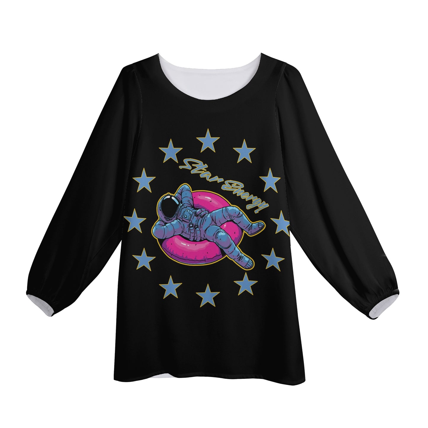 Star Energy 2.0 Womens Black Long-Sleeve Chiffon Blouse